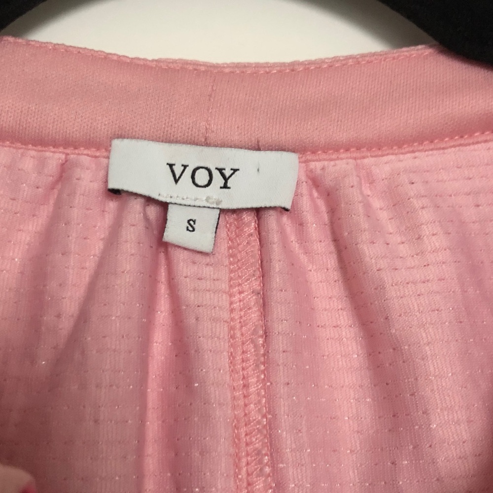 Voy elegant contrast Pink Bow Tie coquette office fabulous bubble sleeve S READ - Picture 5 of 11
